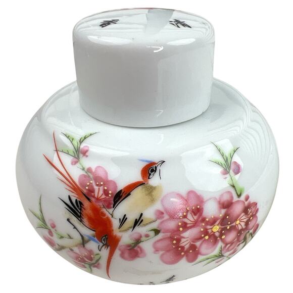 Vintage 1980s Jingdezhen Porcelain Tea Set Cherry Blossoms Birds 3 Cups Jar - Picture 5 of 8